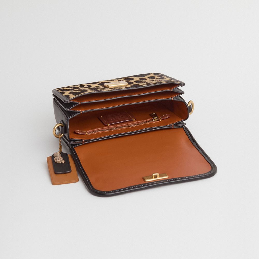 COACH®,Upcrafted Rogue Top Handle Bag In Haircalf With Leopard Print,Leather,Crossbody,Pattern,Mixed Media,Studded,Piping,...,Multi Color,Inside View,Top View