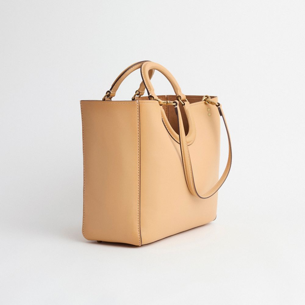 COACH®,Upcrafted Rae Tote Bag,Leather,Tote,Pouch,Animal Skin Embossing,Color Block,Pattern,Logo,Patchwork,Set,Gusset,Vegan...,Beige,Angle View