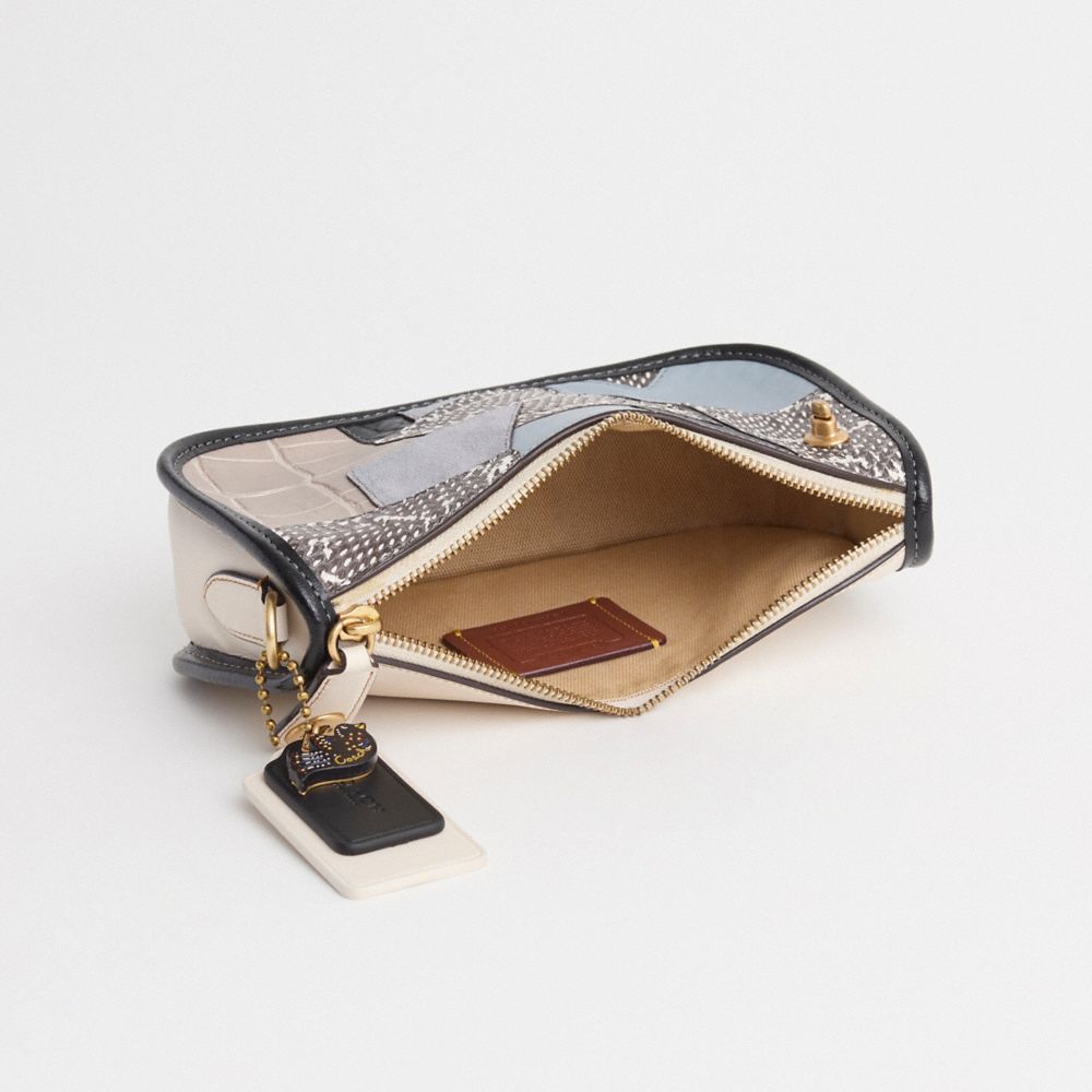 COACH®,Upcrafted Swinger Bag,Leather,Shoulder Bag,Animal Skin Embossing,Chain Detail,Piping,Patchwork,Set,Brass,Casual,Multi Color,Inside View,Top View