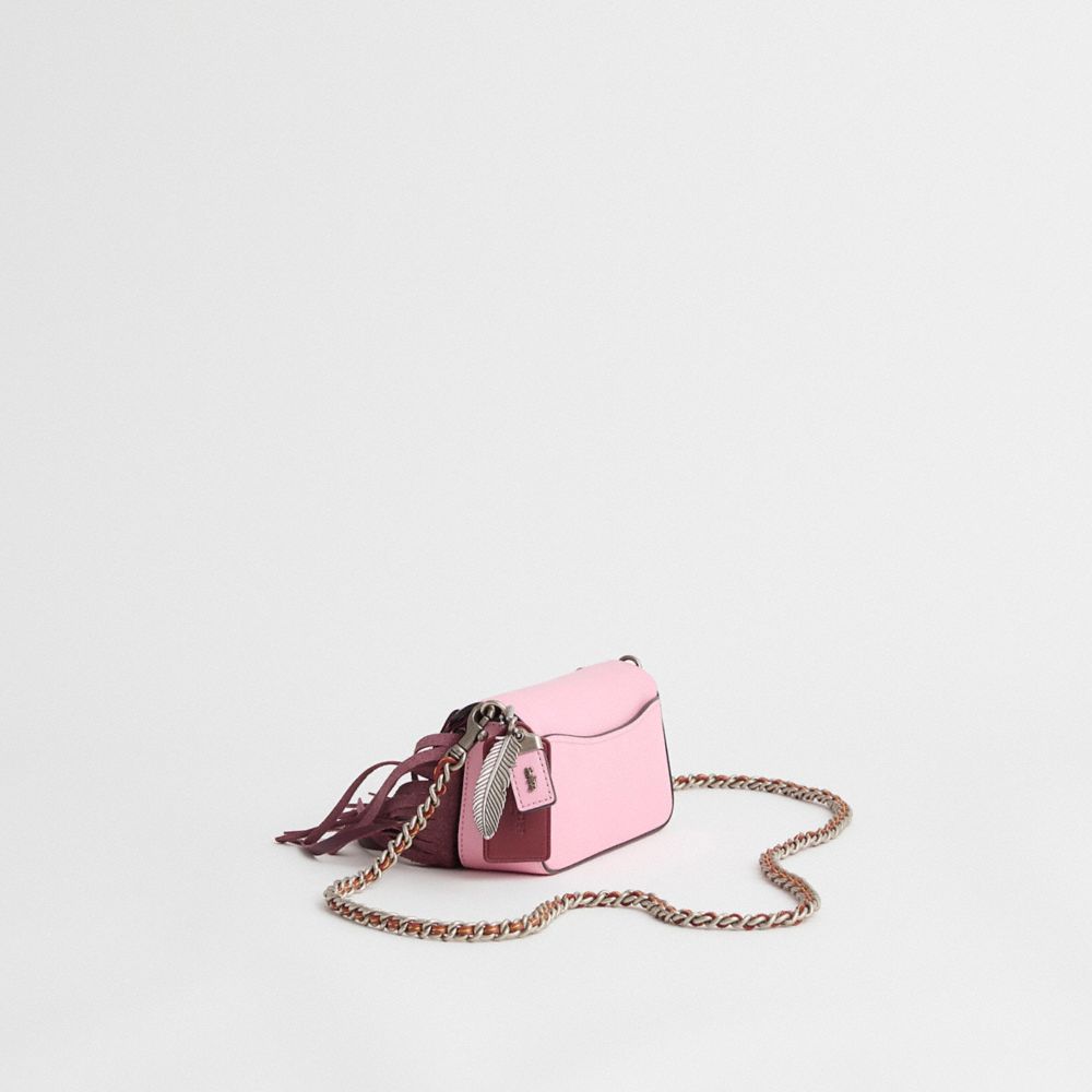 COACH®,Upcrafted Dinkier With Colorblock Coach Link,Leather,Crossbody,Grommet,Embellished,Fringe,Set,Silver Metal,Casual,D...,Maroon,Angle View