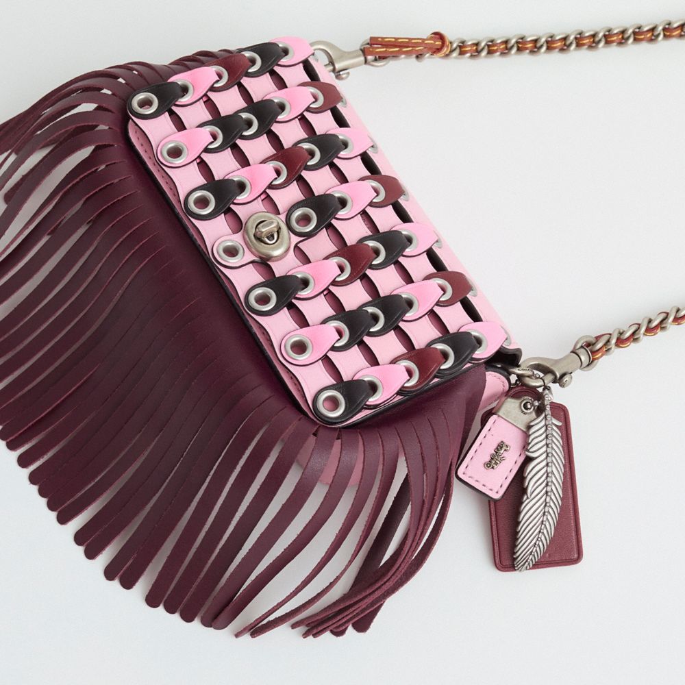 COACH®,Upcrafted Dinkier With Colorblock Coach Link,Leather,Crossbody,Grommet,Embellished,Fringe,Set,Silver Metal,Casual,D...,Maroon,Closer View