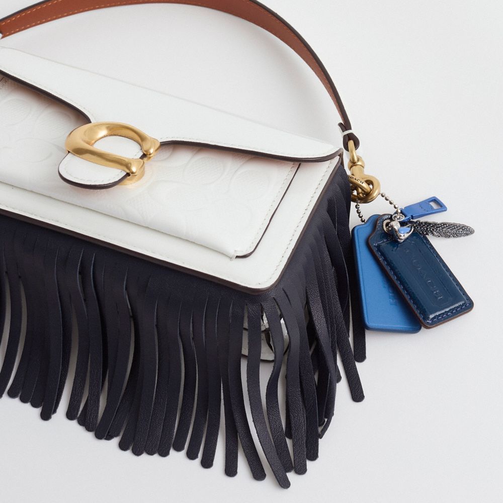 COACH®,Upcrafted Tabby Shoulder Bag 20 In Signature Leather,Shoulder Bag,Logo,Fringe,Set,Gold Metal,Day Party,Casual,White,Closer View