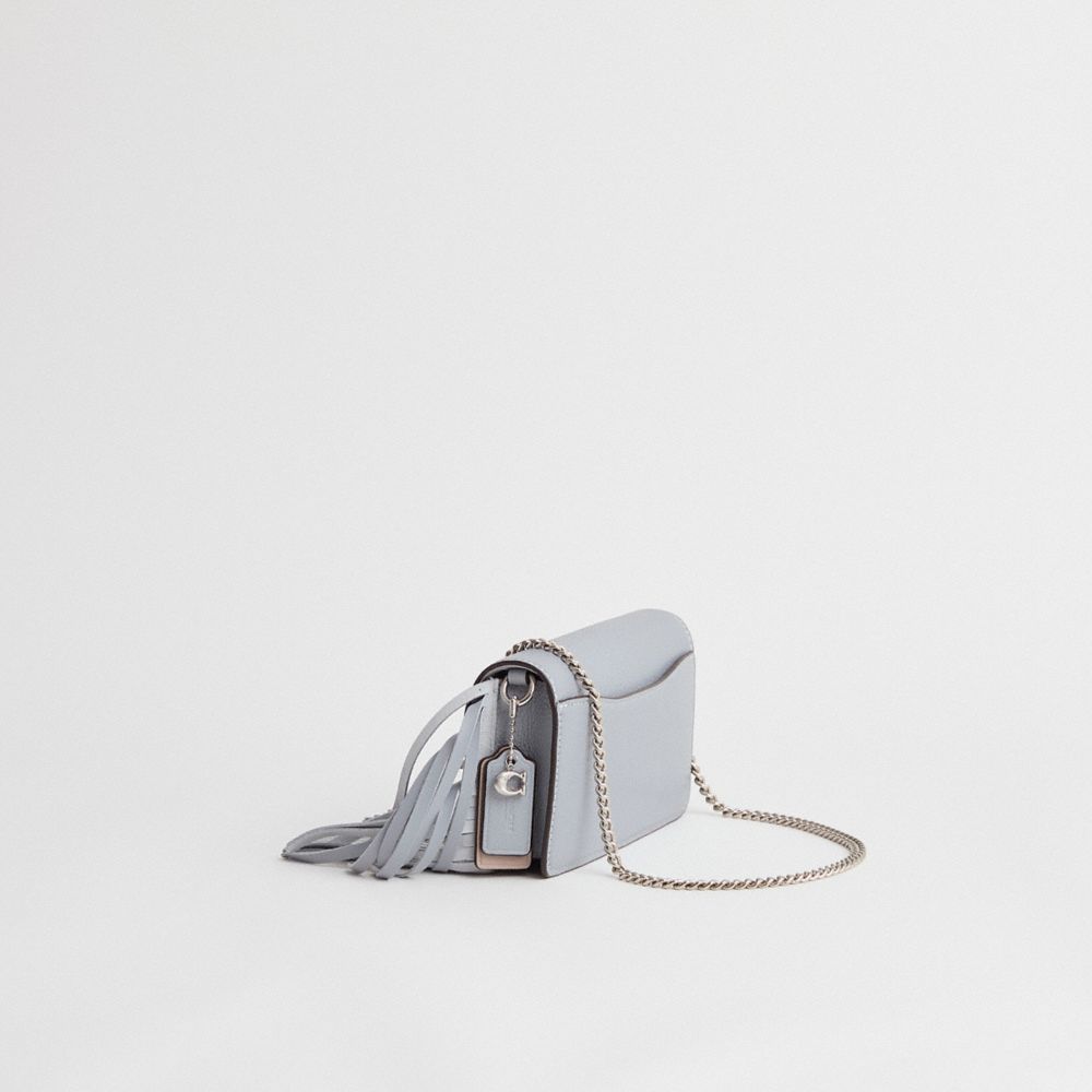COACH®,Upcrafted Tabby Crossbody Wristlet,Leather,Clutch,Wristlet,Logo,Fringe,Sustainable,Set,Casual,Gray,Angle View