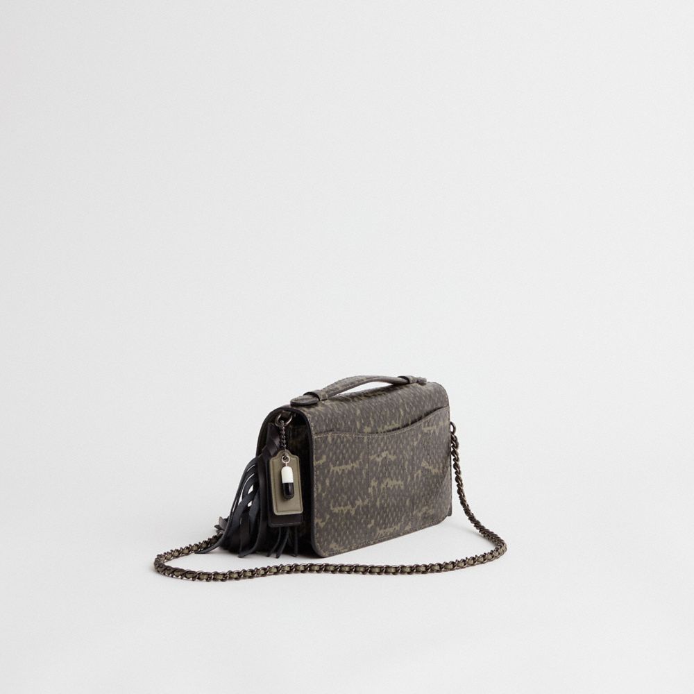 COACH®,Upcrafted Bea Crossbody Bag In Snakeskin,Leather,Crossbody,Chain Detail,Logo,Fringe,Pen Holder,Set,Silver Metal,Day...,Gray,Angle View