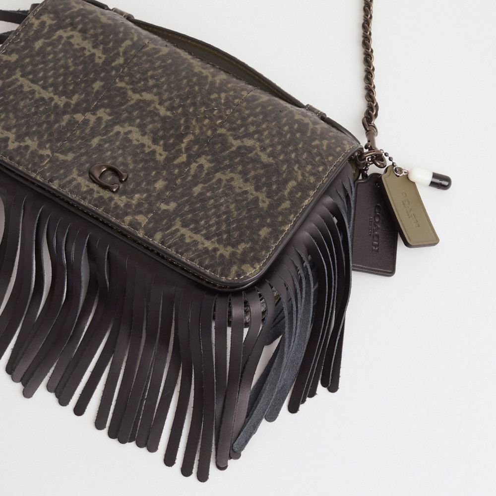 COACH®,Upcrafted Bea Crossbody Bag In Snakeskin,Leather,Crossbody,Chain Detail,Logo,Fringe,Pen Holder,Set,Silver Metal,Day...,Gray,Closer View