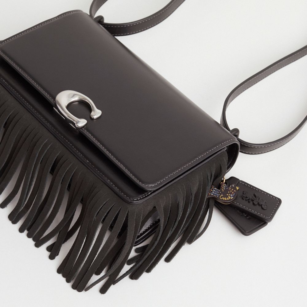 COACH®,Upcrafted Bandit Shoulder Bag,Leather,Shoulder Bag,Fringe,Logo,Adjustable,Set,Pen Holder,Silver Metal,Casual,Day Party,Black,Closer View