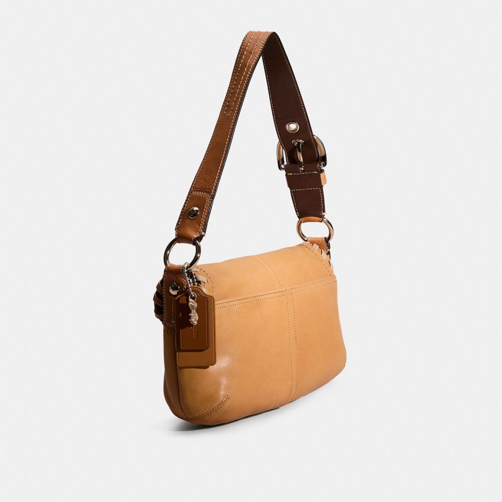 COACH®,Upcrafted Soho Pocket Flap Bag,Leather,Shoulder Bag,Whipstitch,Sustainable,Set,Vegan,Silver Metal,Casual,Brown,Angle View