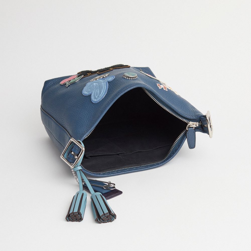 COACH®,Upcrafted Legacy Pebbled Leather Duffle,Leather,Crossbody,Applique,Metal,Rhinestones,Shearling,Logo,Tassel,Expandab...,Blue,Inside View,Top View