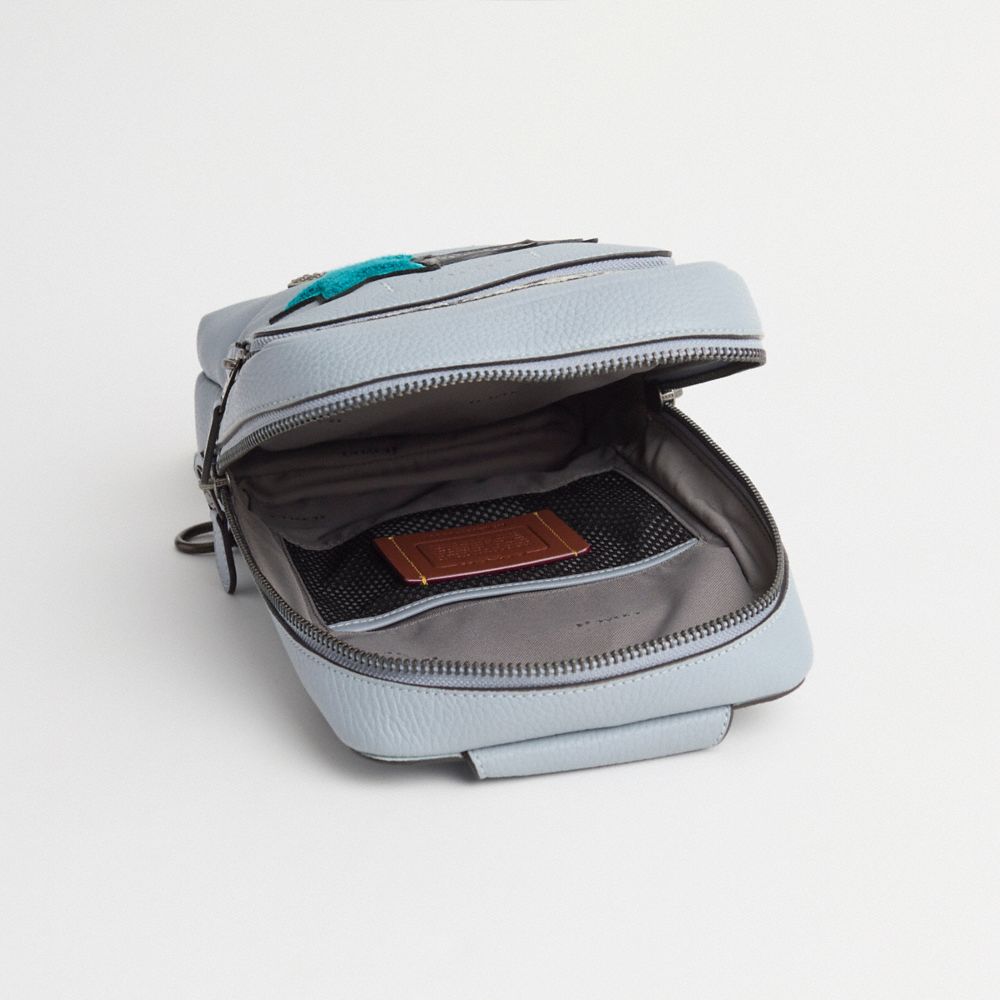 COACH®,Upcrafted Gotham Pack,Calfskin Leather,Slingback,Plastic,Applique,Metal,Shearling,Set,Adjustable,Durable Fabric,Wor...,Gray,Inside View,Top View