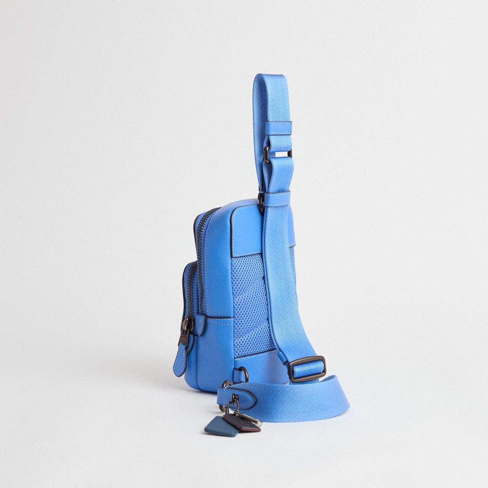 COACH®,Upcrafted Gotham Sling Pack 13,Leather,Slingback,Plastic,Applique,Metal,Adjustable,Set,Casual,Work,Blue,Angle View