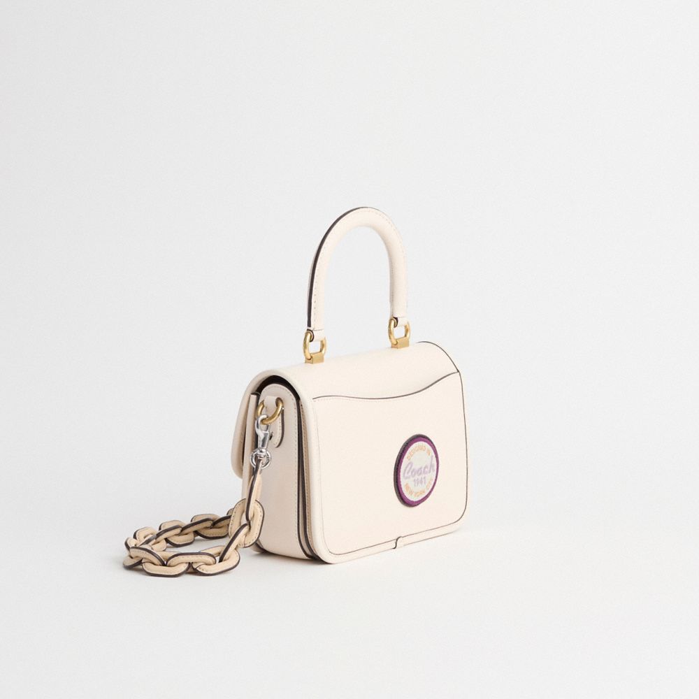 COACH®,Upcrafted Rogue Top Handle Bag,Leather,Satchel,Applique,Pen Holder,Set,Gold Metal,Casual,Day Party,Cream,Angle View