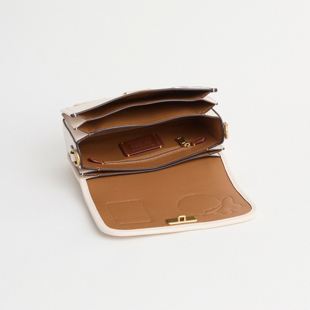 COACH®,Upcrafted Rogue Top Handle Bag,Leather,Satchel,Applique,Pen Holder,Set,Gold Metal,Casual,Day Party,Cream,Inside View,Top View