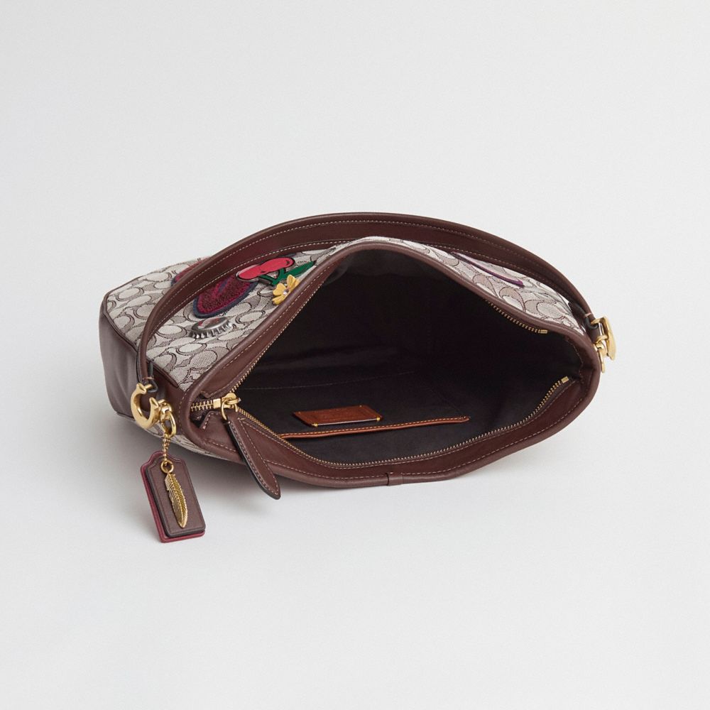 COACH®,Upcrafted Soft Tabby Hobo In Signature Jacquard,Cotton,Cotton Blend,Shoulder Bag,Wood,Metal Material,Metal,Rhinesto...,Brown,Inside View,Top View