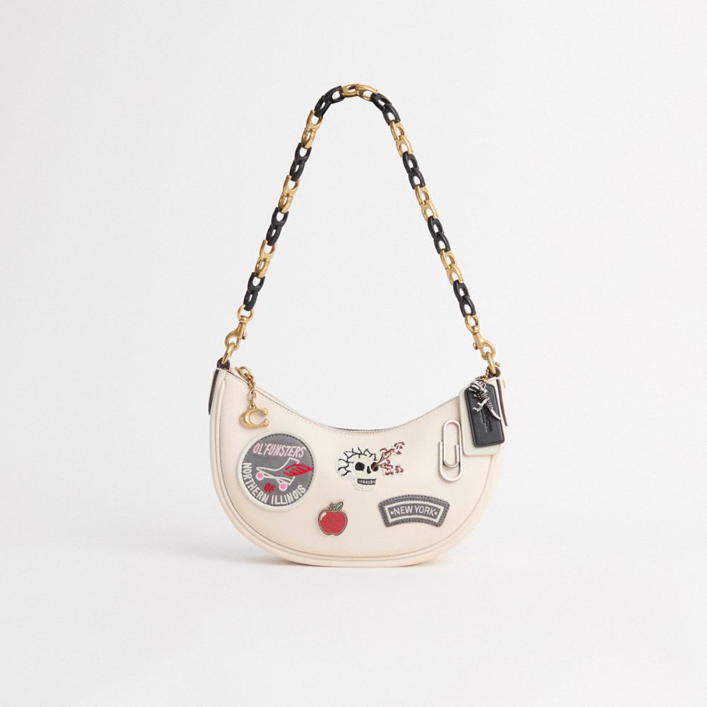 COACH®,Upcrafted Mira Shoulder Bag,Leather,Shoulder Bag,Applique,Metal,Logo,Chain Detail,Set,Mixed Metal,Casual,Cream,Front View