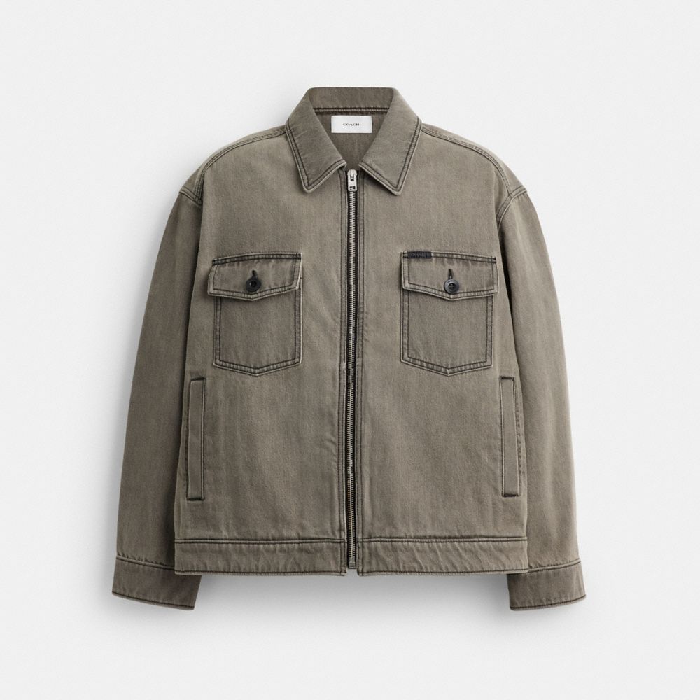 COACH®,Zip Denim Jacket,,Front View