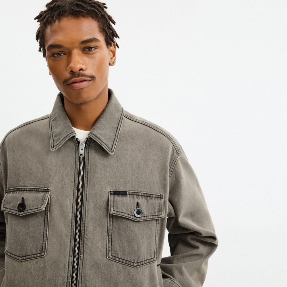 COACH®,Zip Denim Jacket,Gray,Detail View