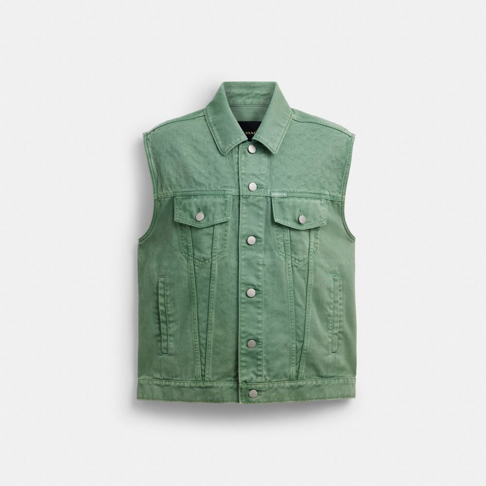 COACH®,Denim Vest,,Front View