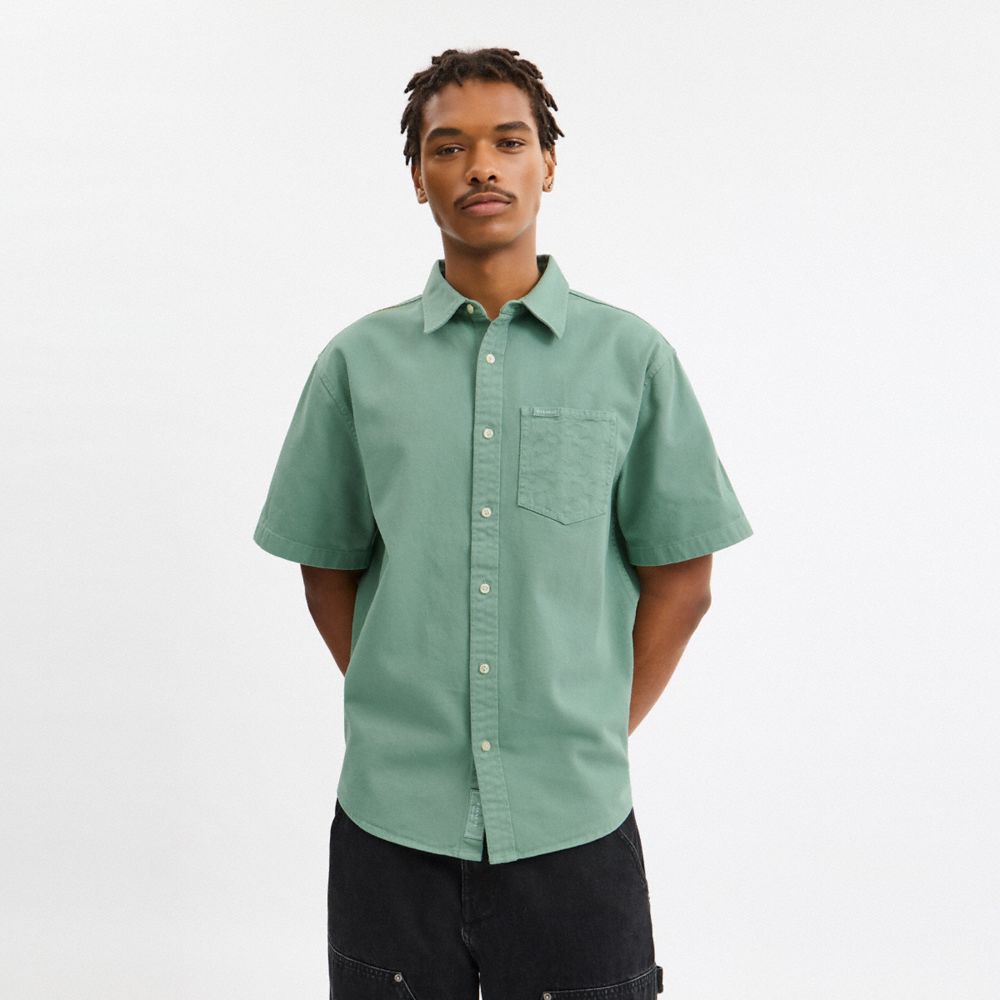 COACH®,Short Sleeve Relaxed Denim Shirt,,Scale View