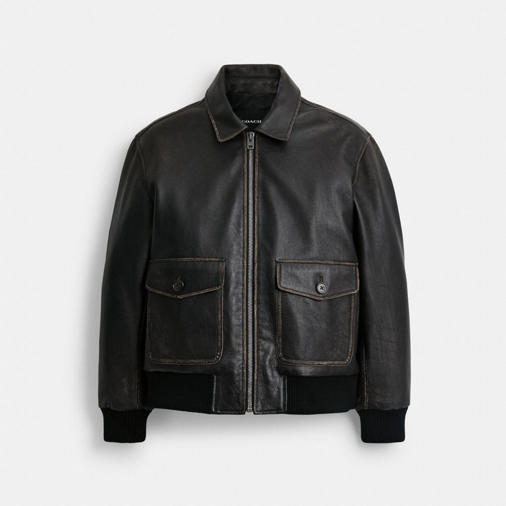 Coach Loveworn Leather Bomber Jacket In Black