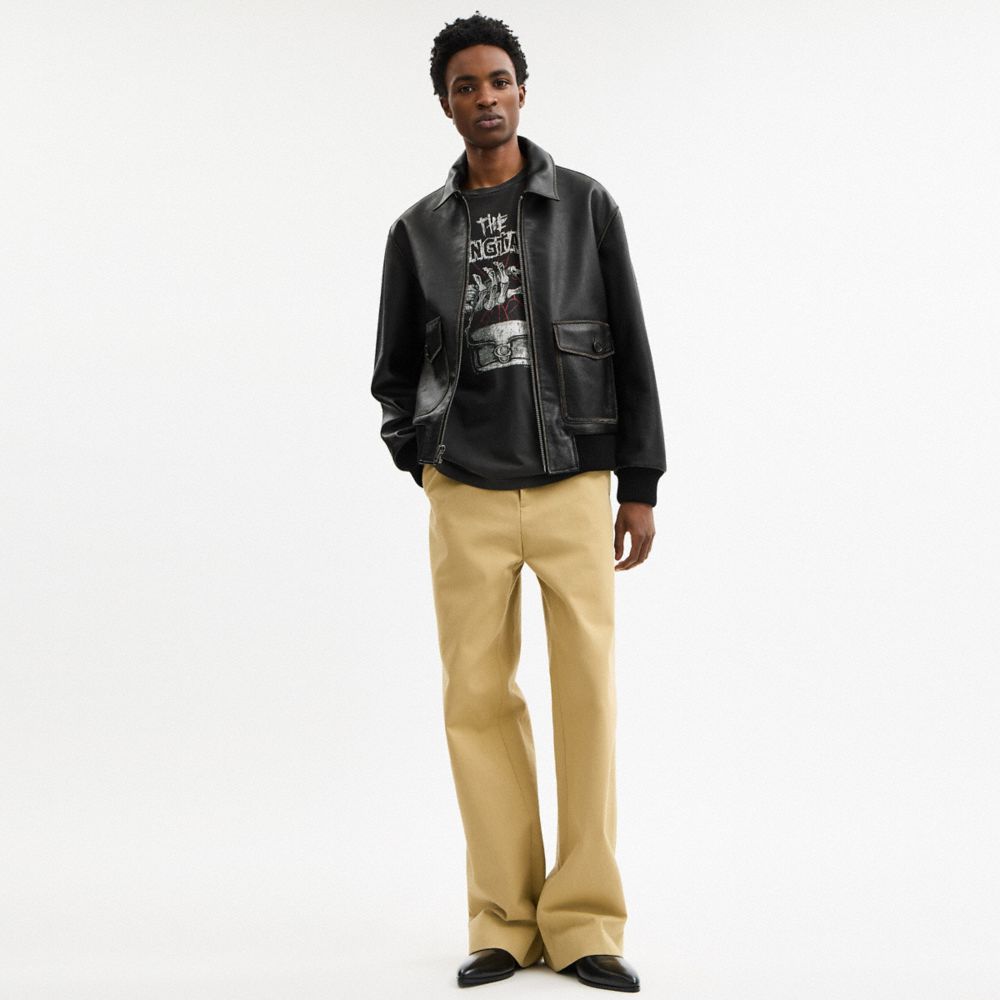 Coach Loveworn Leather Bomber Jacket In Black