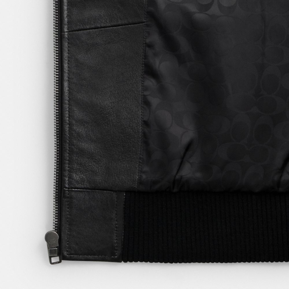 Coach Loveworn Leather Bomber Jacket In Black