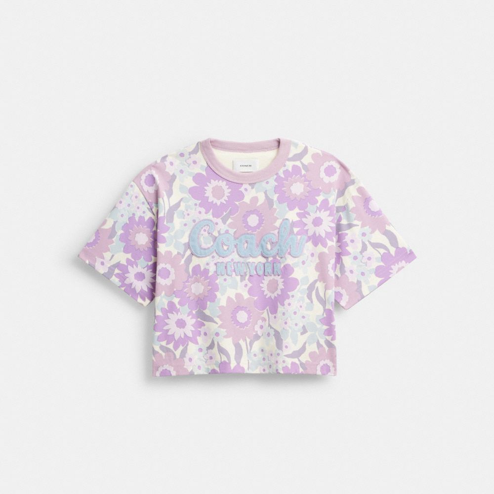 Coach Cropped T Shirt Aus Biobaumwolle Mit Blumenprint Und  Schriftzug In Schreibschrift