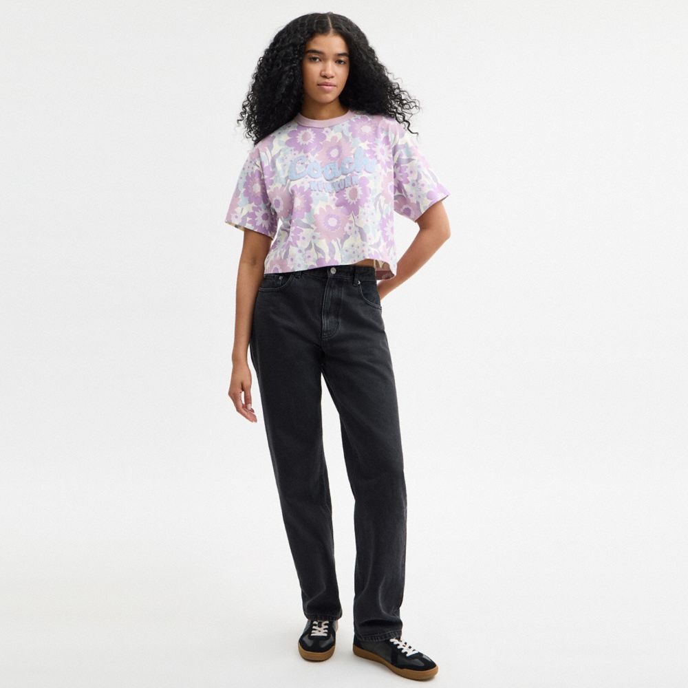 Coach Cropped T Shirt Aus Biobaumwolle Mit Blumenprint Und  Schriftzug In Schreibschrift