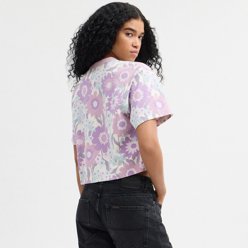 Coach Cropped T Shirt Aus Biobaumwolle Mit Blumenprint Und  Schriftzug In Schreibschrift
