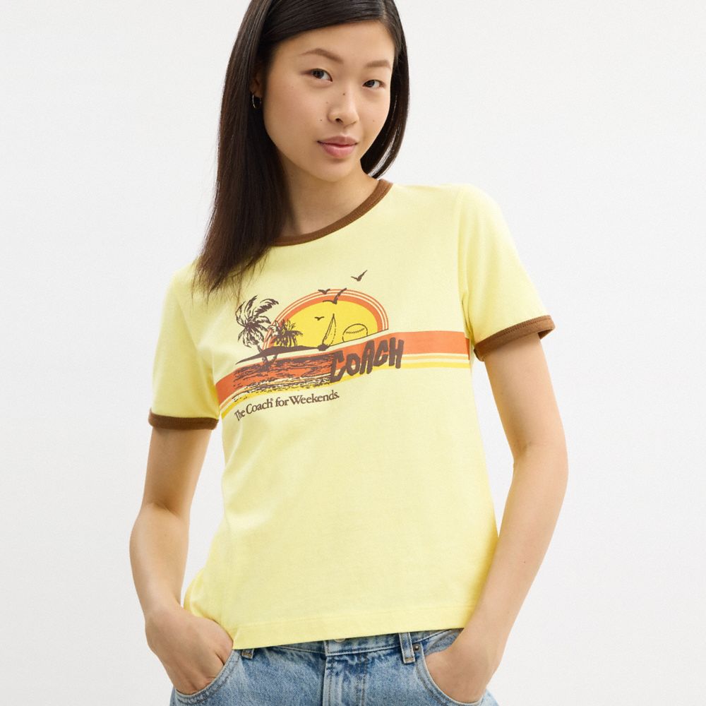 COACH®,70 S Surf Ringer T Shirt In Organic Cotton,,Detail View
