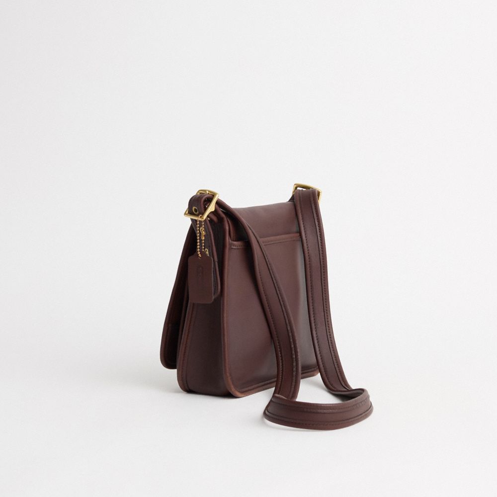COACH®,Vintage Legacy Medium Studio Flap Bag,Leather,Crossbody,Adjustable,Gold Metal,Casual,Brown,Angle View