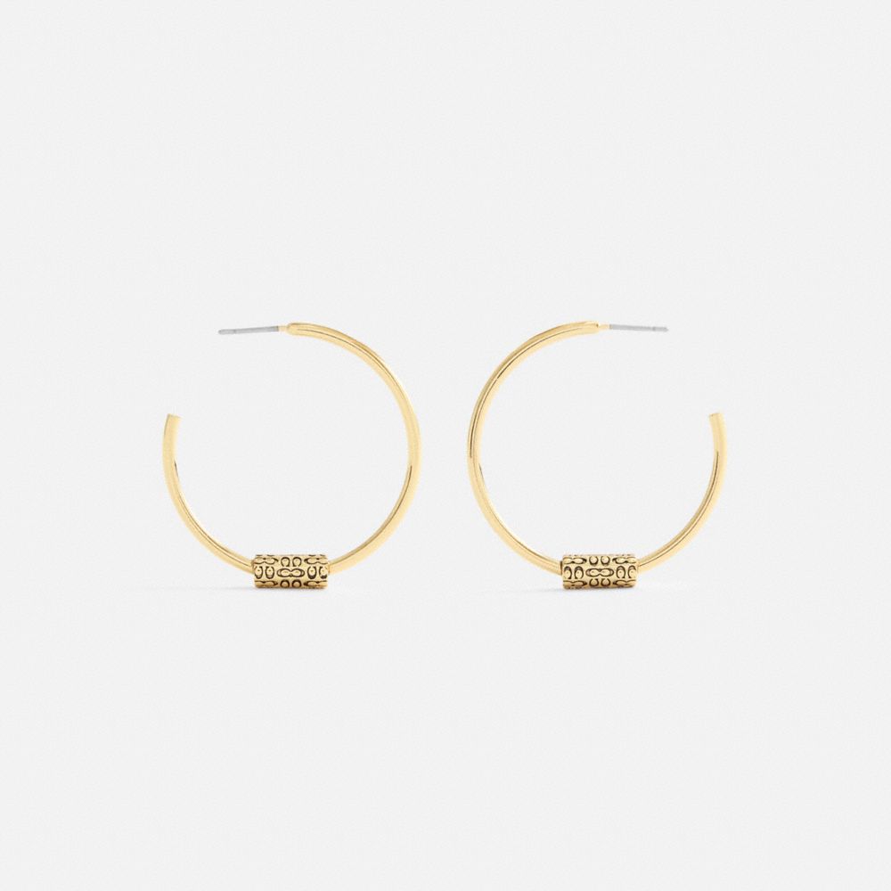 COACH®,Quilted Signature Bead Large Hoop Earrings,Black,Inside View,Top View