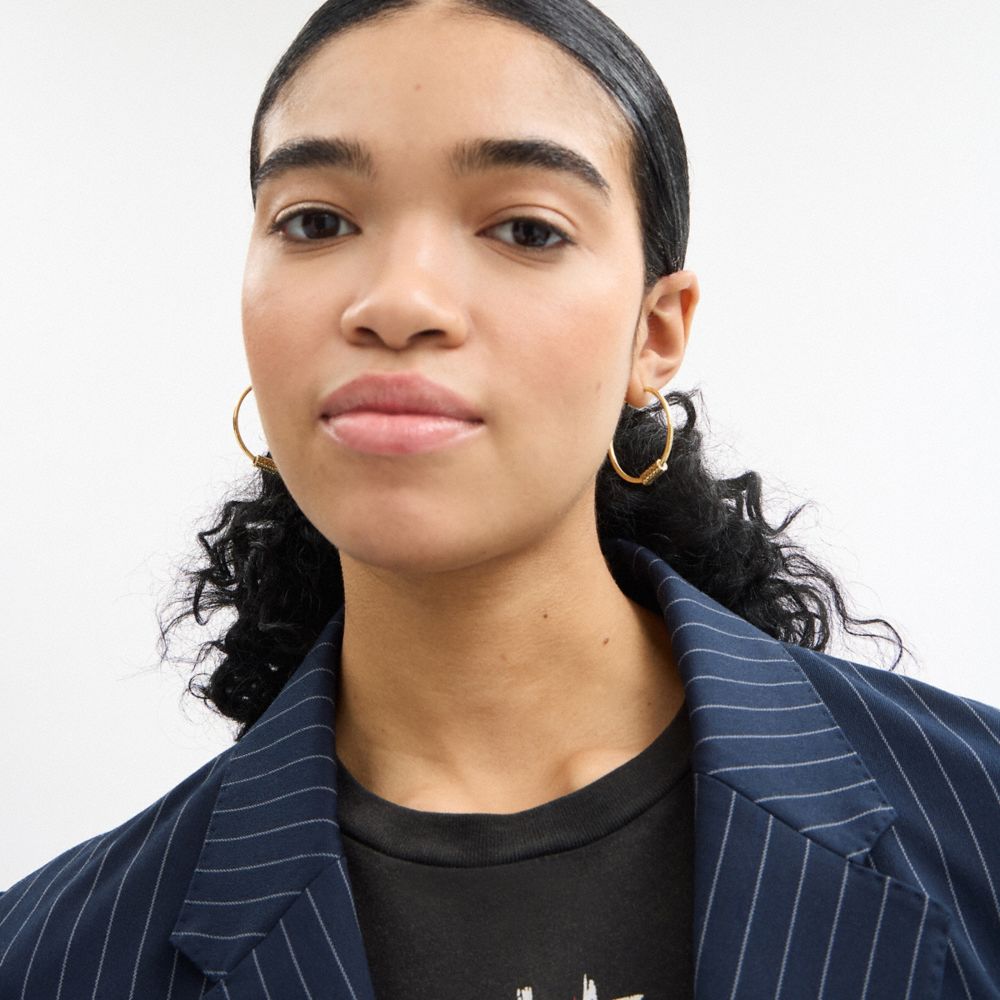 COACH®,Quilted Signature Bead Large Hoop Earrings,Black,Detail View