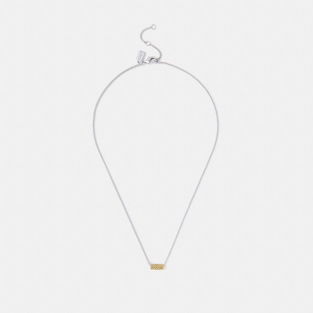 COACH®,Quilted Signature Bead Pendant Necklace,Single Strand,Cubic Zirconia,Metal Material,Bar Embellishment,Logo,Bead Emb...,,Inside View,Top View