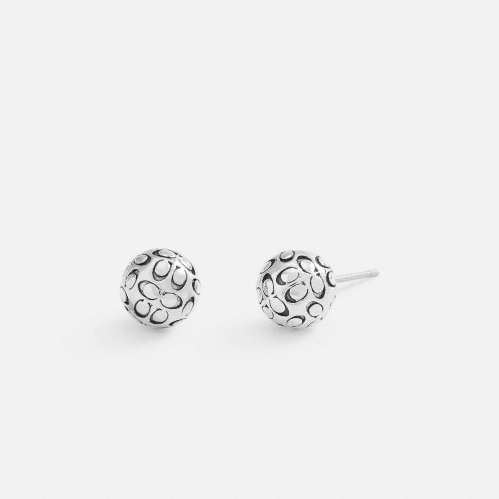 COACH®,Quilted Orb Stud Earrings,Black,Front View