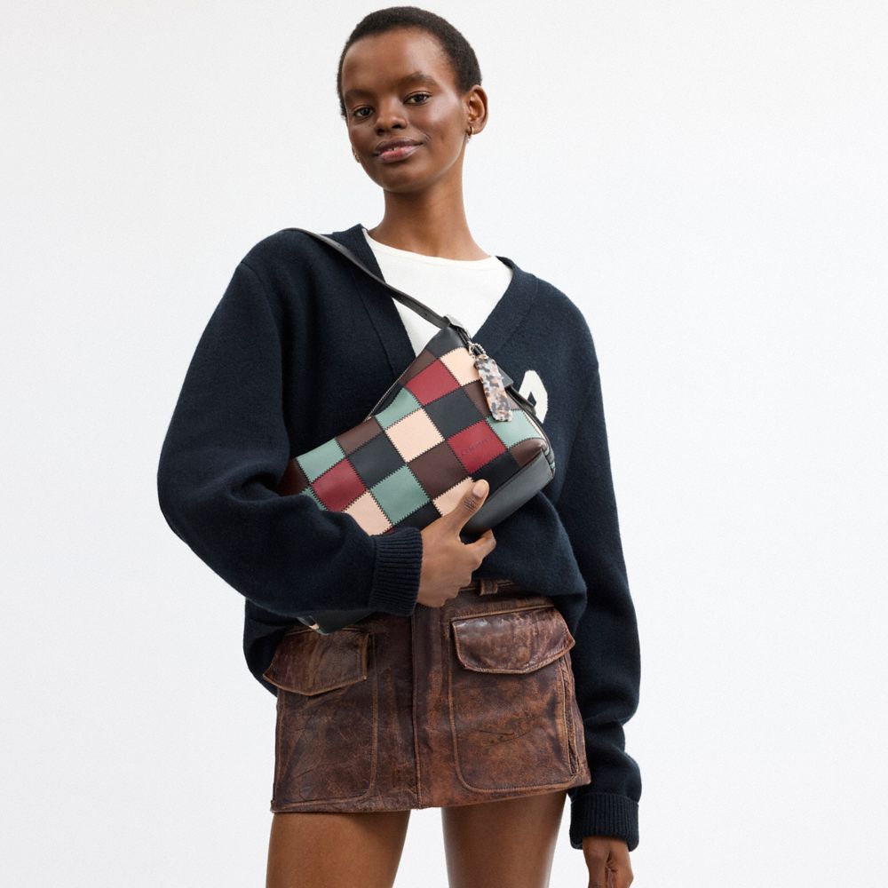 COACH®,Alter/Ego Slouchy Shoulder Bag In Checkerboard Upcrafted Leather,Leather,Shoulder Bag,Patchwork,Logo,Adjustable,Veg...,,Detail View