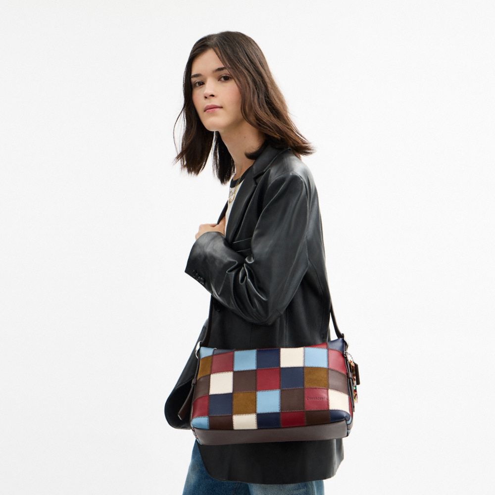 COACH®,Alter/Ego Slouchy Shoulder Bag In Upcrafted Leather,Leather,Shoulder Bag,Patchwork,Logo,Adjustable,Vegan,Casual,Multi Color,Detail View