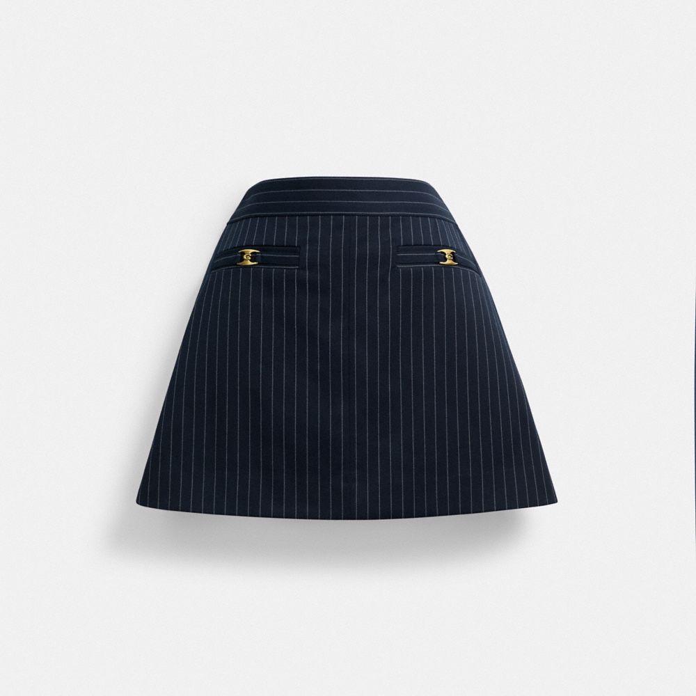 COACH®,Heritage C Tailored Mini Skirt,Navy,Front View