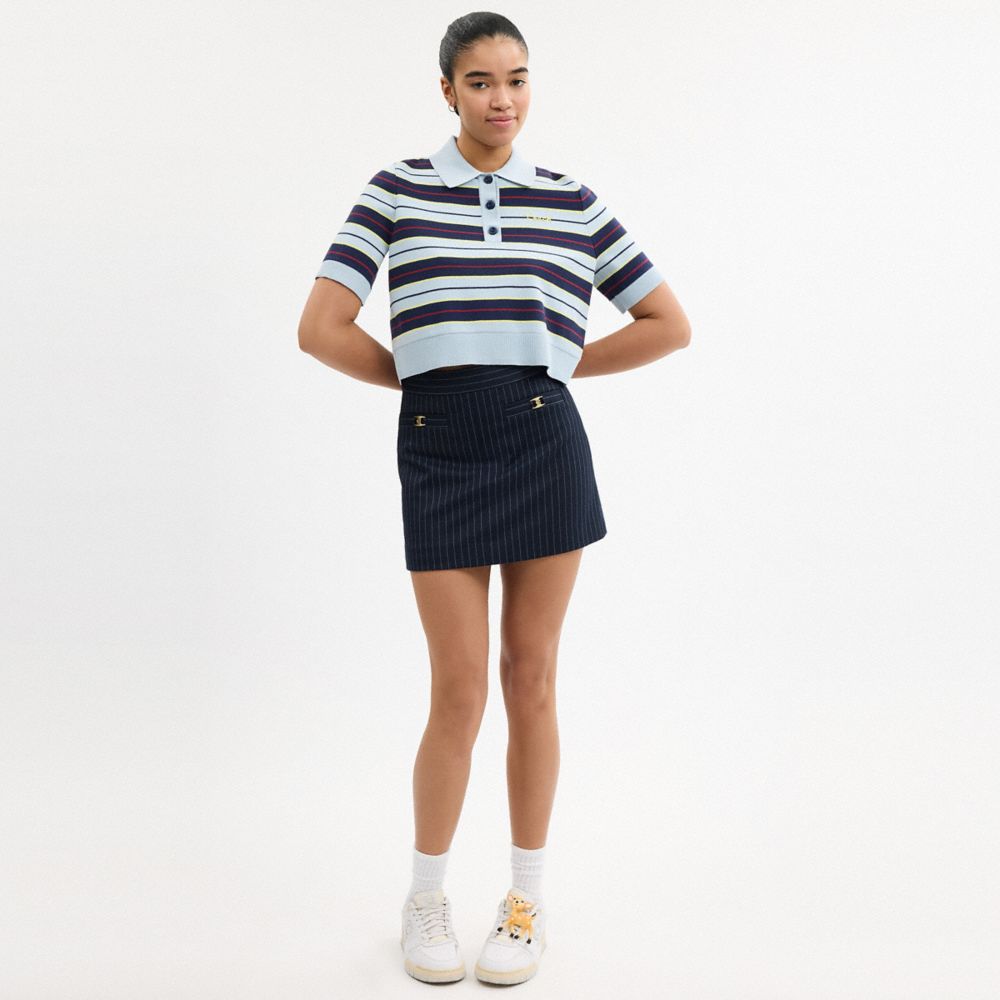 COACH®,Heritage C Tailored Mini Skirt,Navy,Scale View
