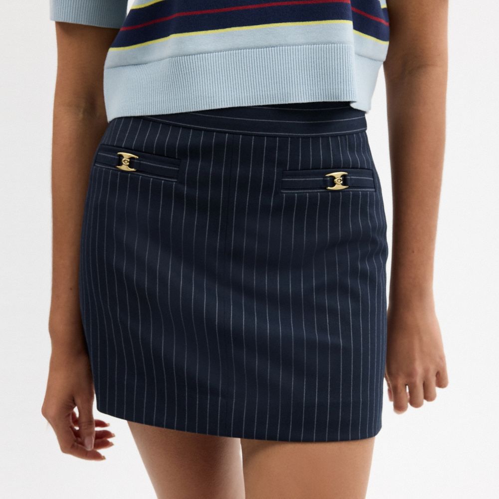 COACH®,Heritage C Tailored Mini Skirt,Navy,Detail View