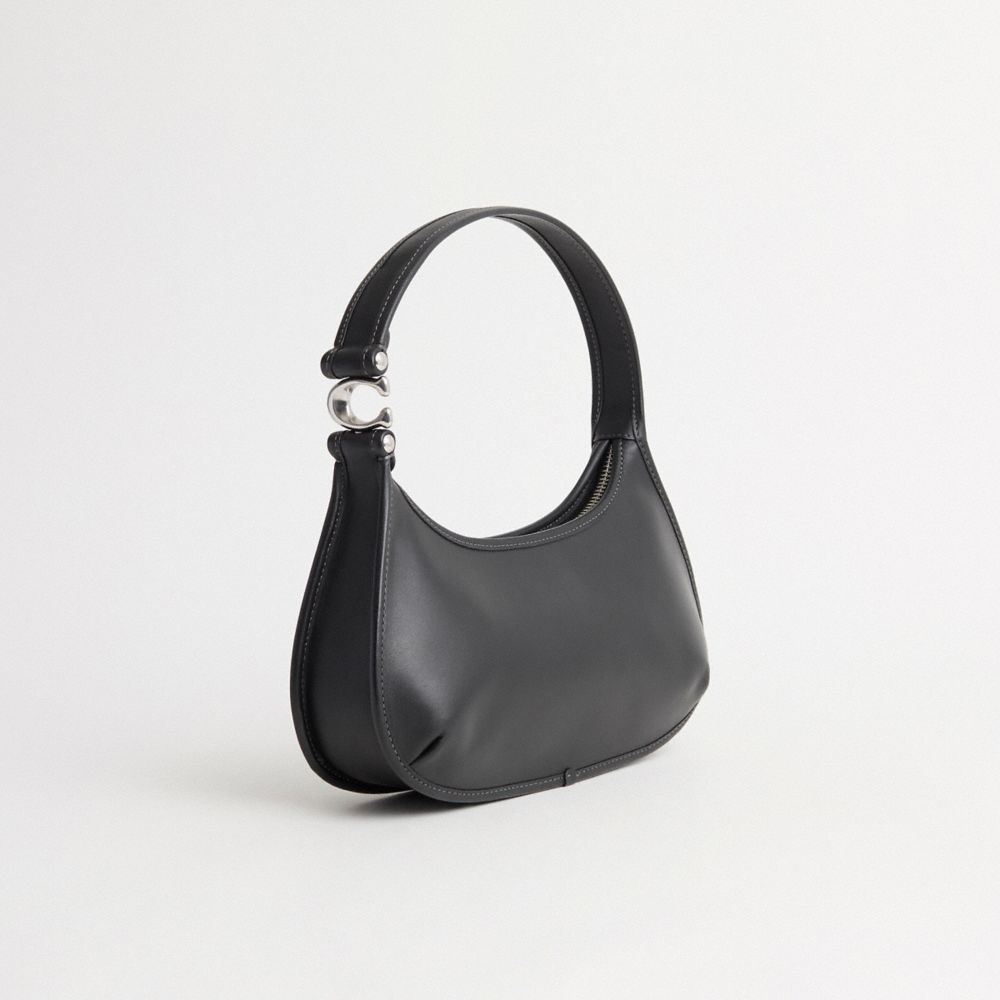 COACH®,Restored Eve Shoulder Bag,Leather,Shoulder Bag,Gold Metal,Casual,Black,Angle View