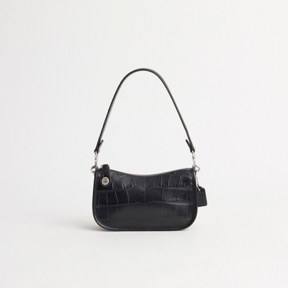 Coach Swinger 20 Crocodile-effect Leather Shoulder Bag In Silver/black