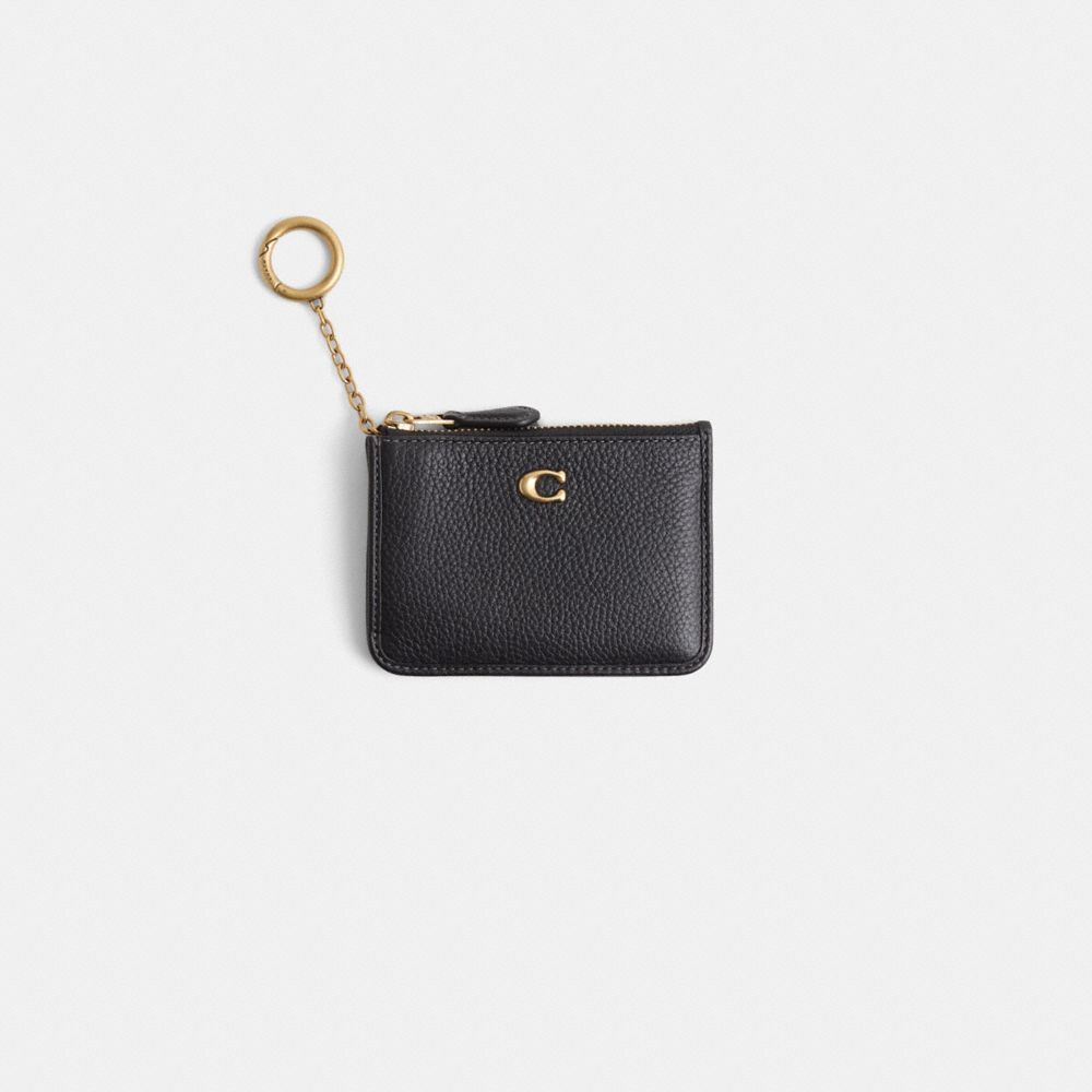 COACH®,Restored Mini Skinny ID Case,Leather,Card Case,Logo,Metal,Key Ring,Silver Metal,Casual,,Front View