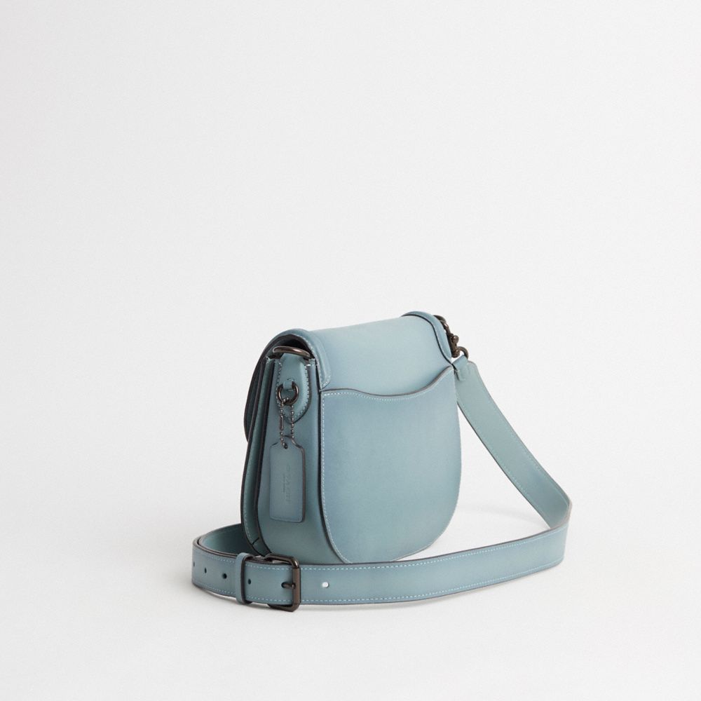 COACH®,Restored Beat Saddle Bag,Leather,Saddle Bag,Pendant,Studded,Sustainable,Day Party,Blue,Angle View