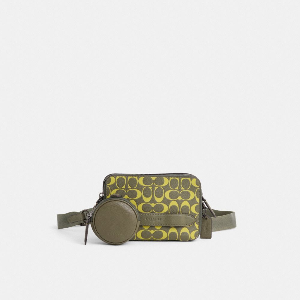 Coach Restored Charter Crossbody With Hybrid Pouch In Signature Leather In Army Green/key Lime