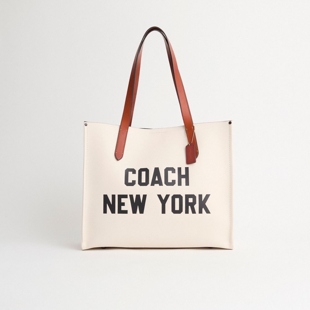 COACH®,Restored Relay Tote Bag With Coach Graphic,Cream,Front View