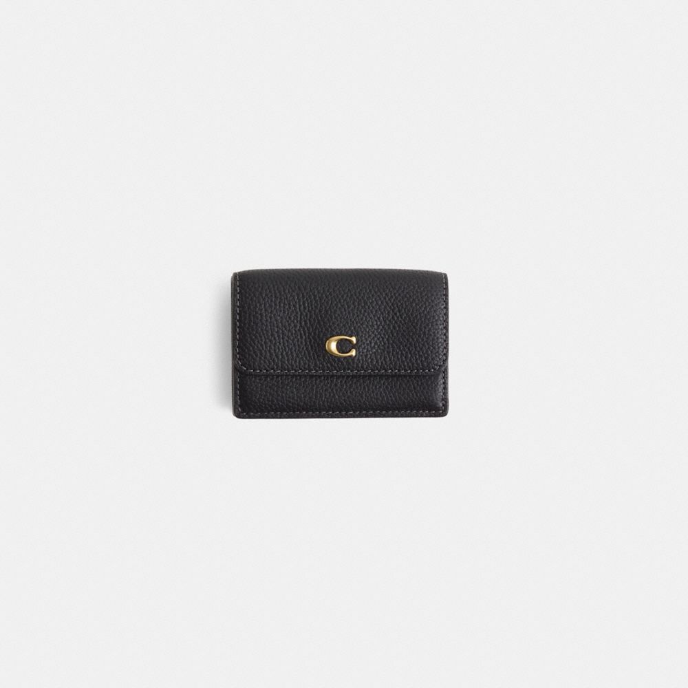 COACH®,Restored Essential Mini Trifold Wallet,Leather,Tri Fold,Logo,Metal,Silver Metal,Casual,,Front View
