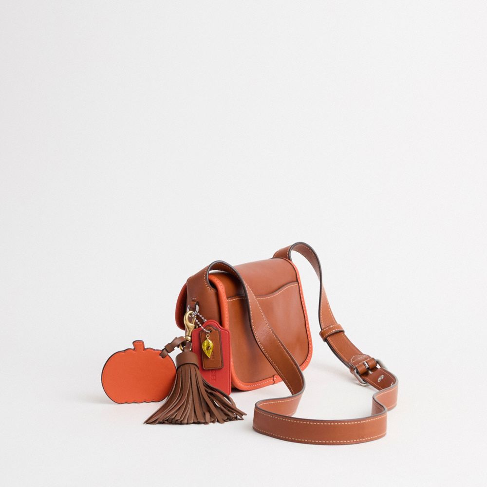 COACH®,Upcrafted Tabby Messenger 19,Leather,Crossbody,Logo,Piping,Tassel,Compact,Set,Adjustable,Silver Metal,Casual,Brown,Angle View