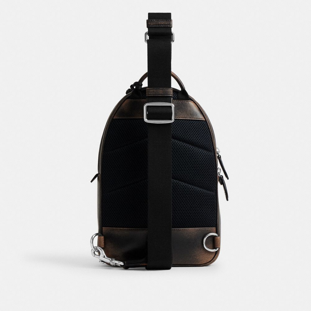 COACH®,チャーター パック・ラブド レザー,メッセンジャー&ボディバッグ,ﾌﾞﾗｯｸ/ﾗｲﾄ ﾀﾝ