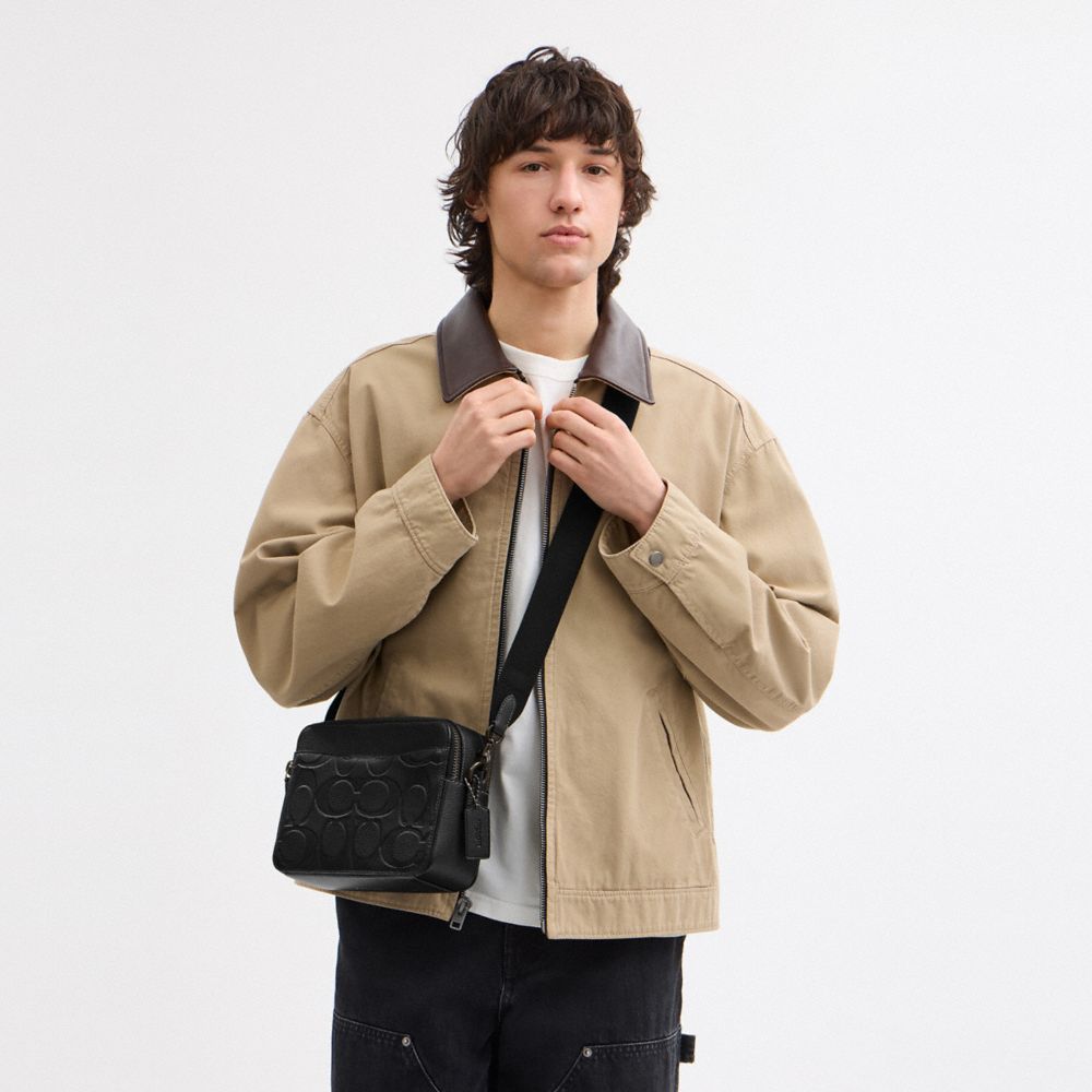 COACH®,Charter Crossbody Bag 24 In Maxi Signature Leather,Black,Detail View