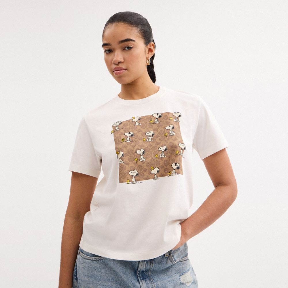 COACH®,Coach X Peanuts Snoopy Signature Square T Shirt In Organic Cotton,,Detail View